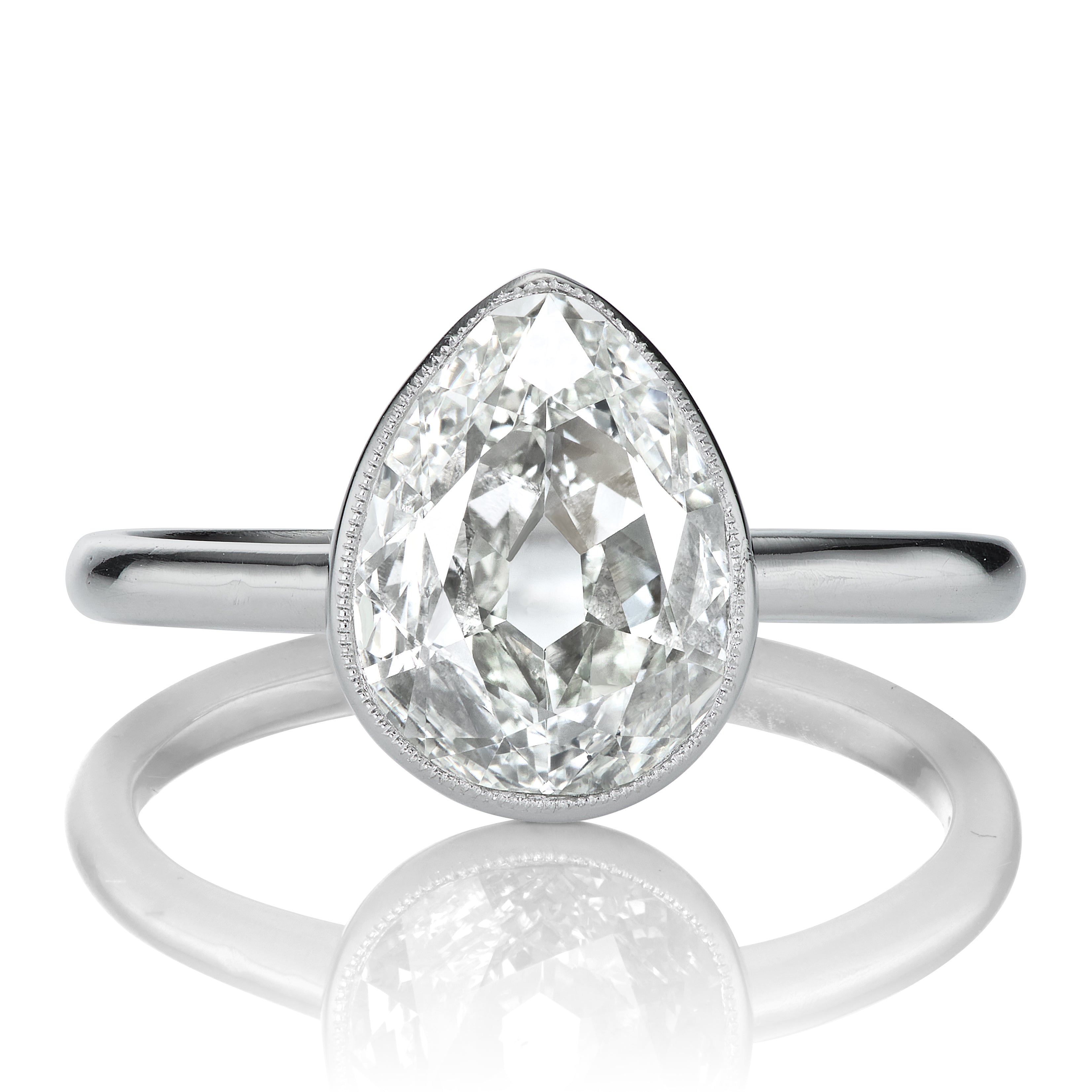 Bright 2.00ct Pear Cut Diamond Solitaire Ring in Platinum Bezel Setting