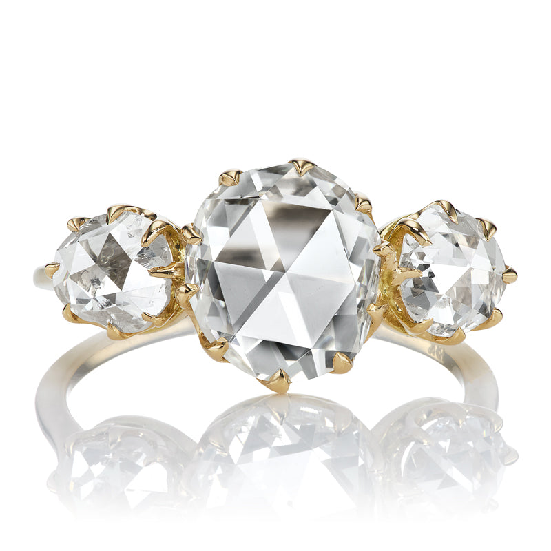 Three Stone Rose Cut Diamond Engagement Ring