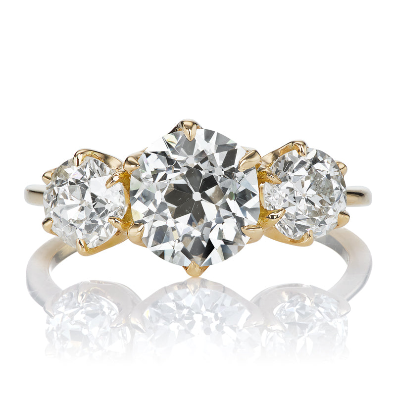 1.74ct Old European Cut Three Stone Diamond Engagement Ring