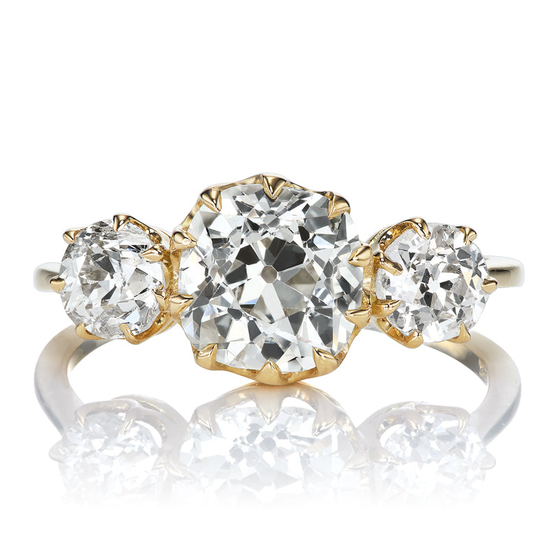 1.87ct Old Mine Cut Diamond Three-Stone Engagement Ring