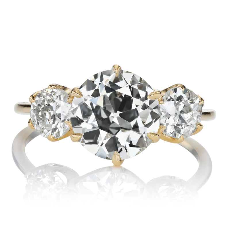 2.25ct Old European Cut Three-Stone Diamond Ring in 18kt Yellow Gold Setting