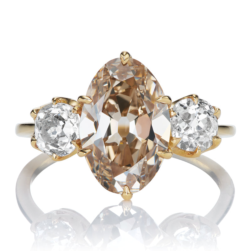 Unique Brown Oval Cut Diamond Three Stone Engagement Ring