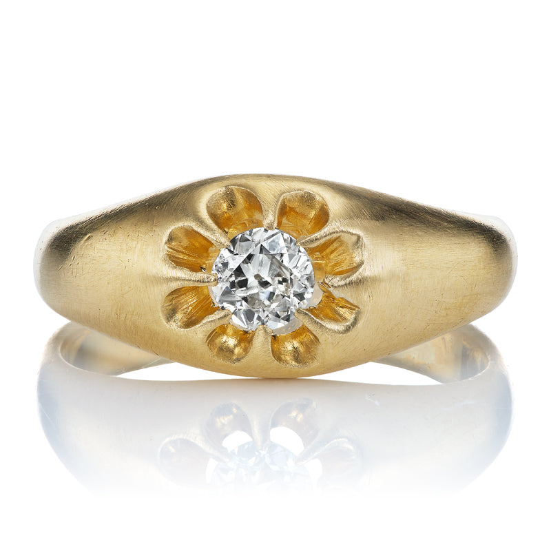 Vintage Old European Cut Diamond Ring in Chunky 18kt Yellow Gold Setting