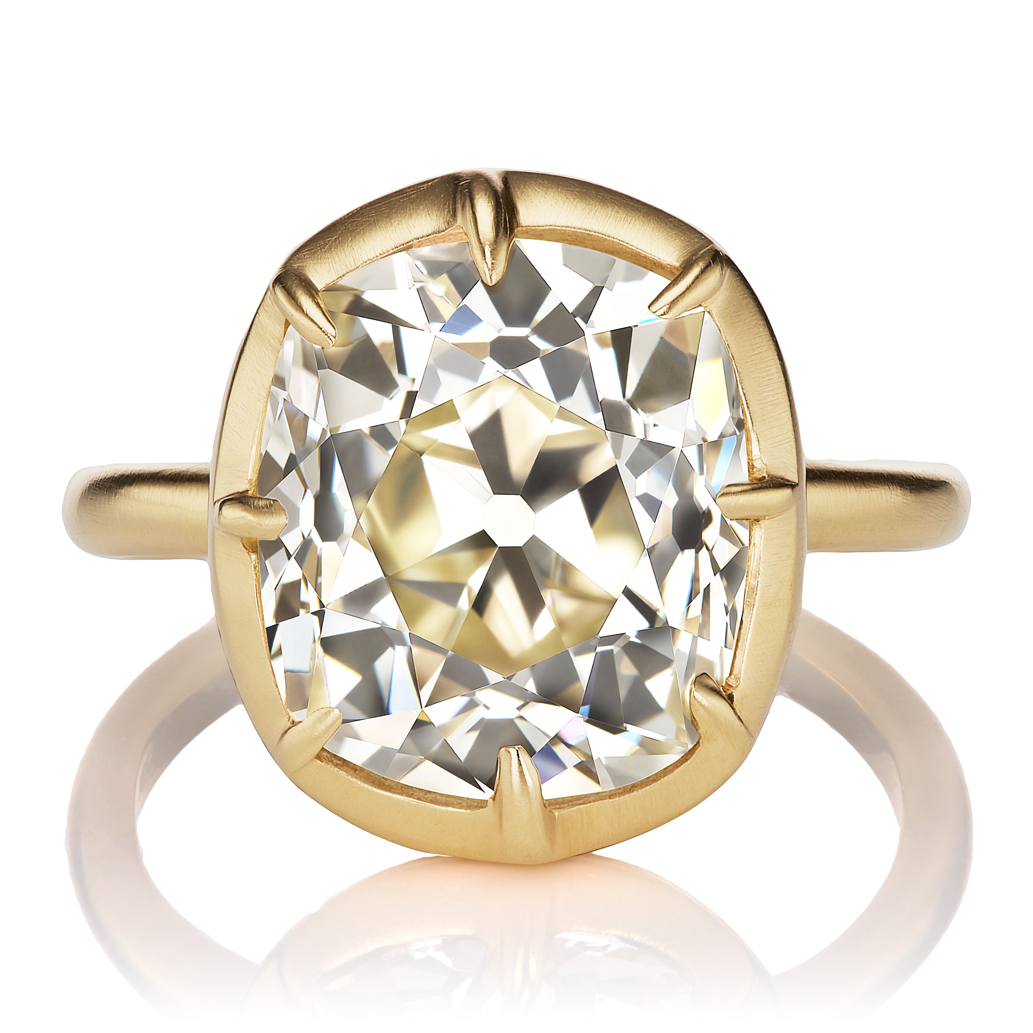 5.5 Carat Warm Elongated Old Mine Diamond in Gold Collet Setting