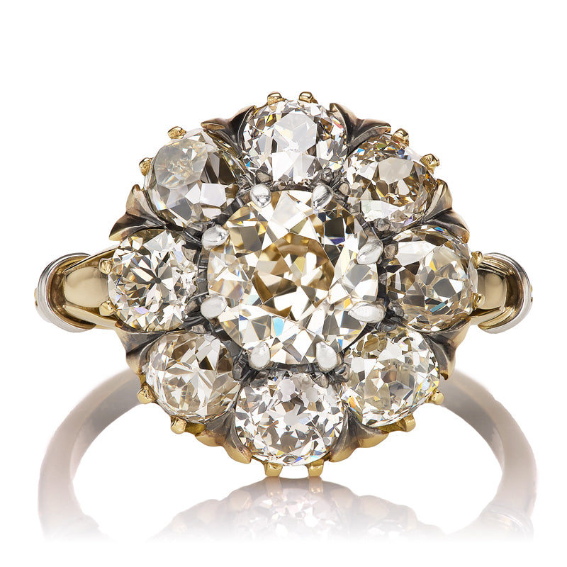 Antique Cluster Ring with Champagne Center Stone