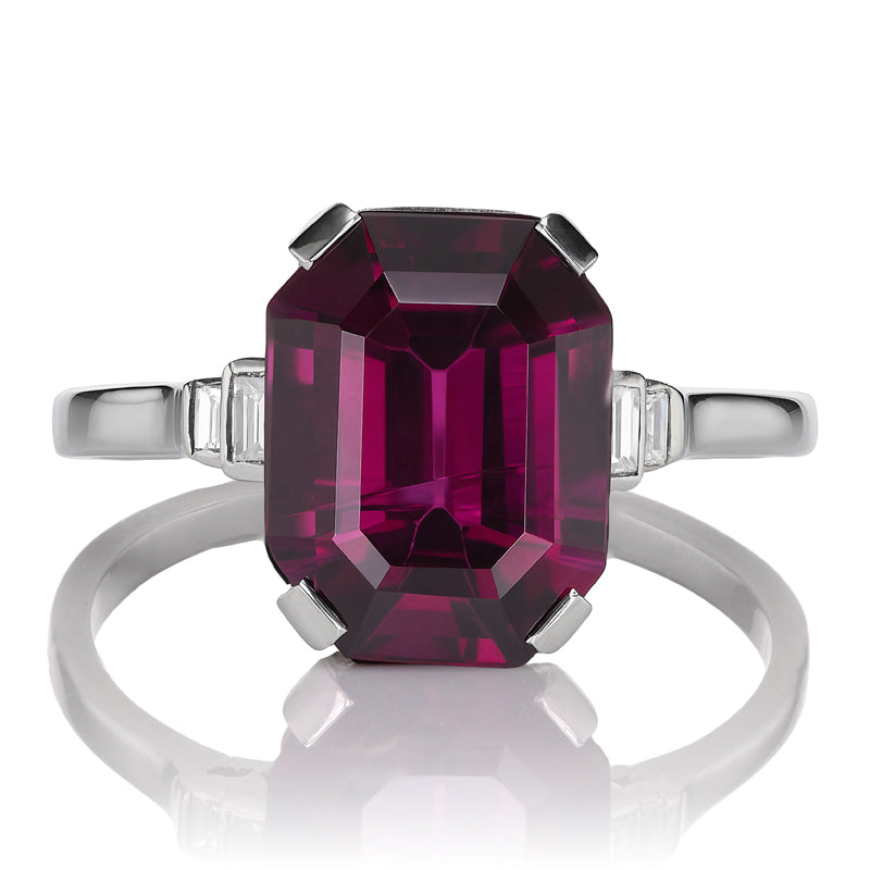 Deep Purple-Red Rhodolite Garnet Art Deco Ring