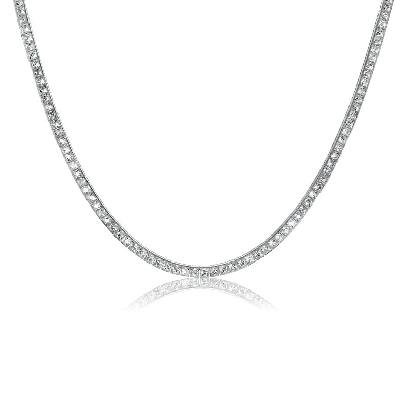 Platinum French Cut Diamond Tennis Necklace