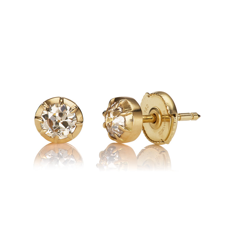 Gold Collet Set Champagne Diamond Studs