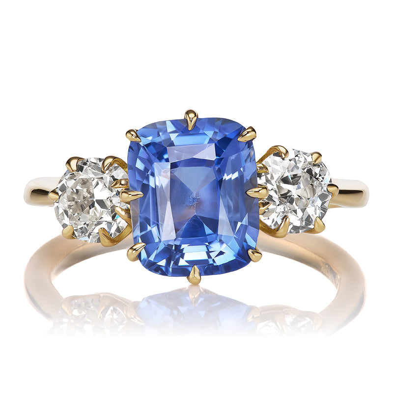 Light Blue Sapphire & Diamond Three Stone Ring
