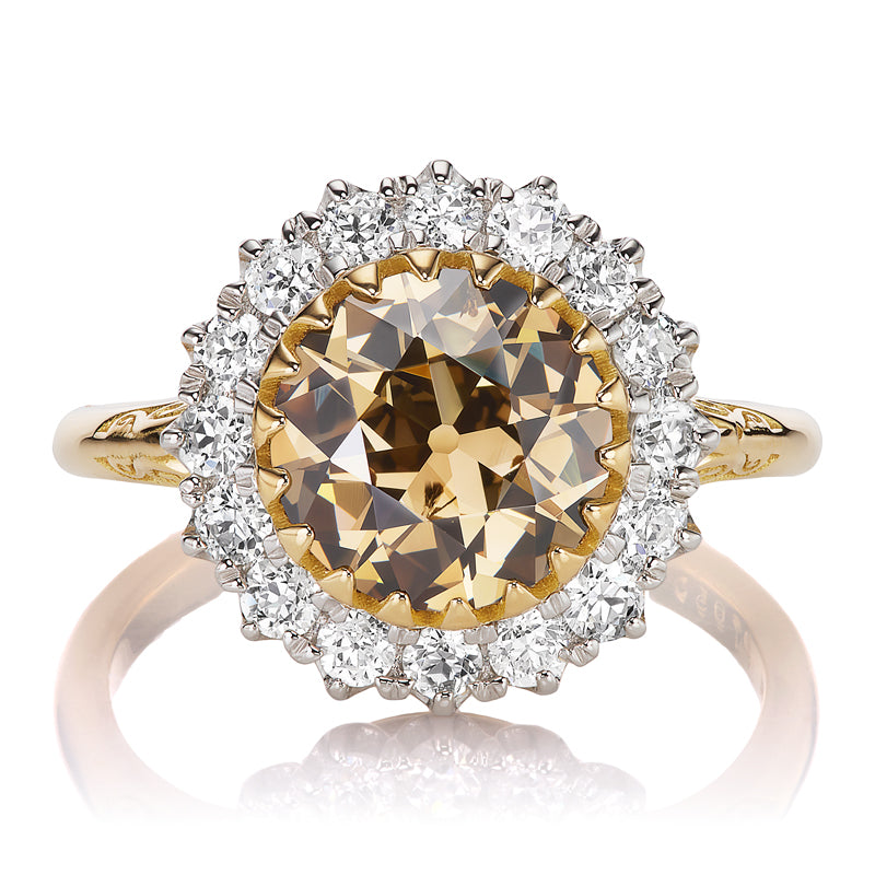 Victorian-Inspired Champagne-Hued Old European Cut Diamond Cluster Ring