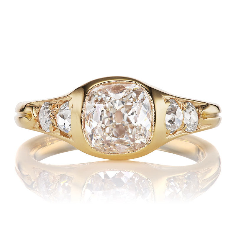 Unique Gold Bezel Set Old Mine Cut Diamond with Rosy Hues