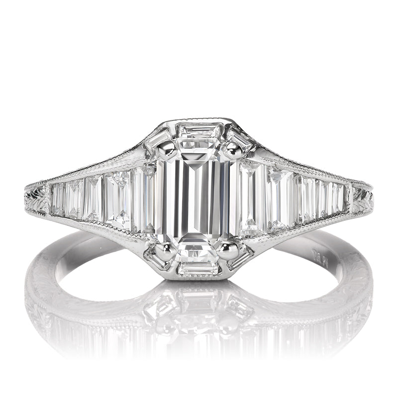 Emerald Cut Diamond in Platinum Intricate Setting
