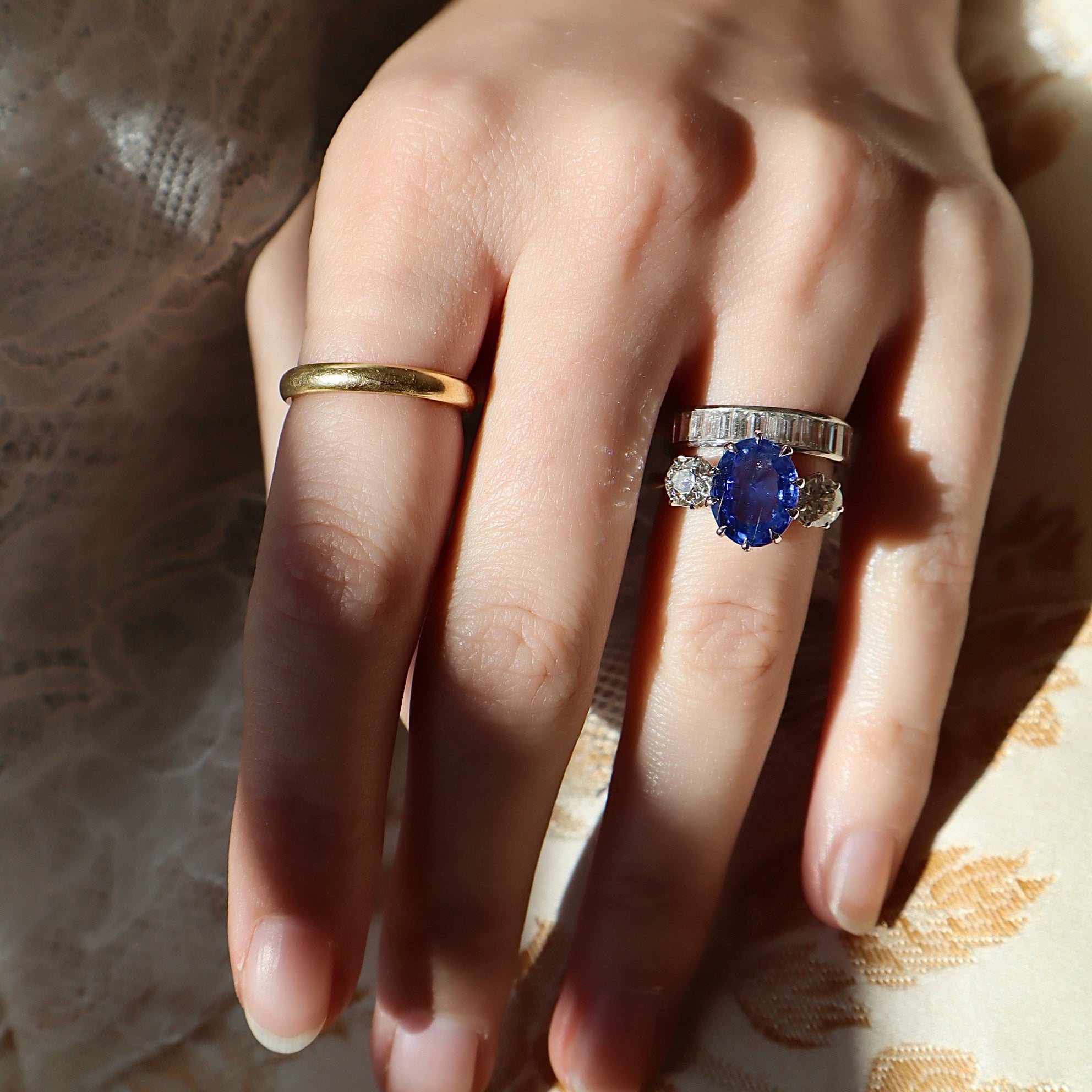 AB MADE diamond engagement ring with gemstone