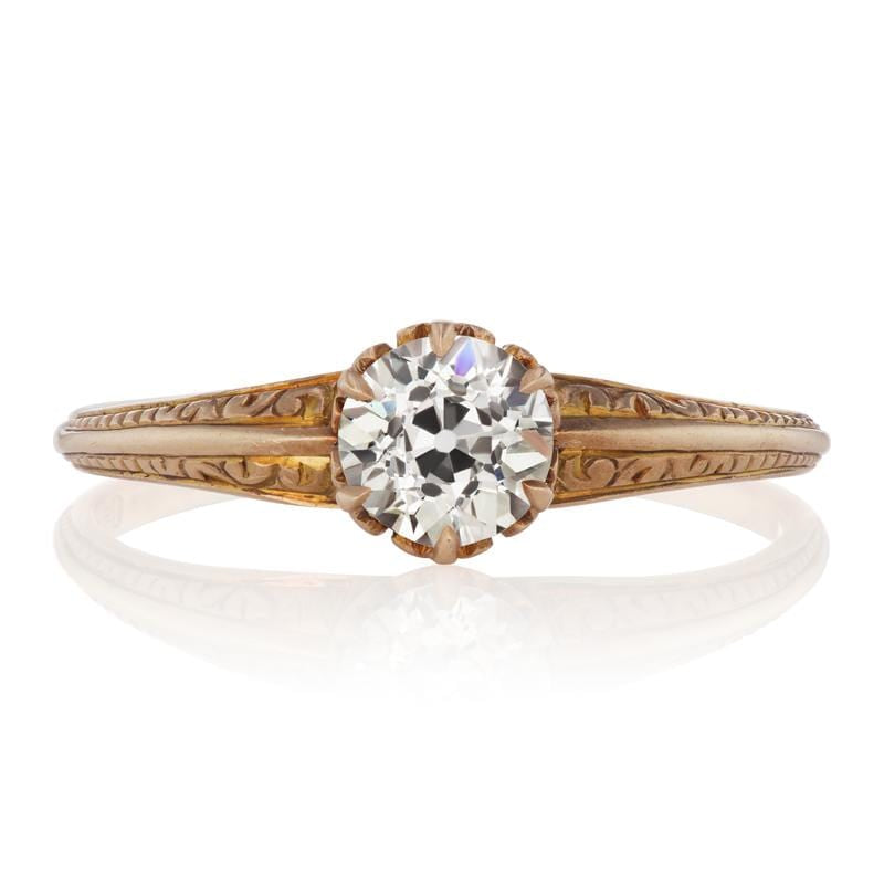 Vintage Art Deco Old European Cut Engagement Ring with Engraved Details