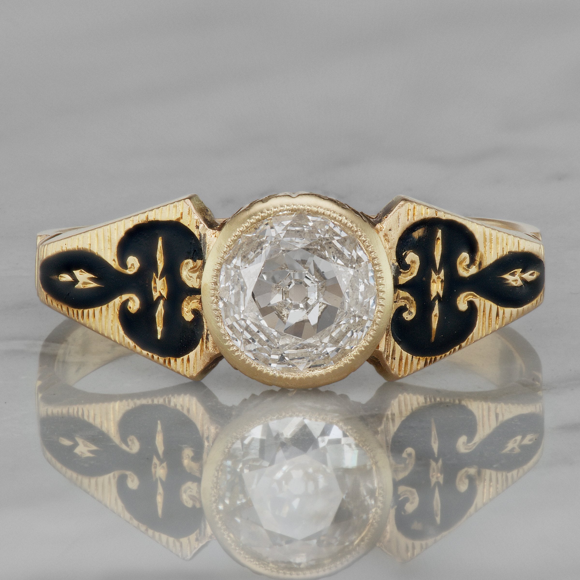 Unique Black And Gold Engagement Ring Circa 1901 | Victor Barbone