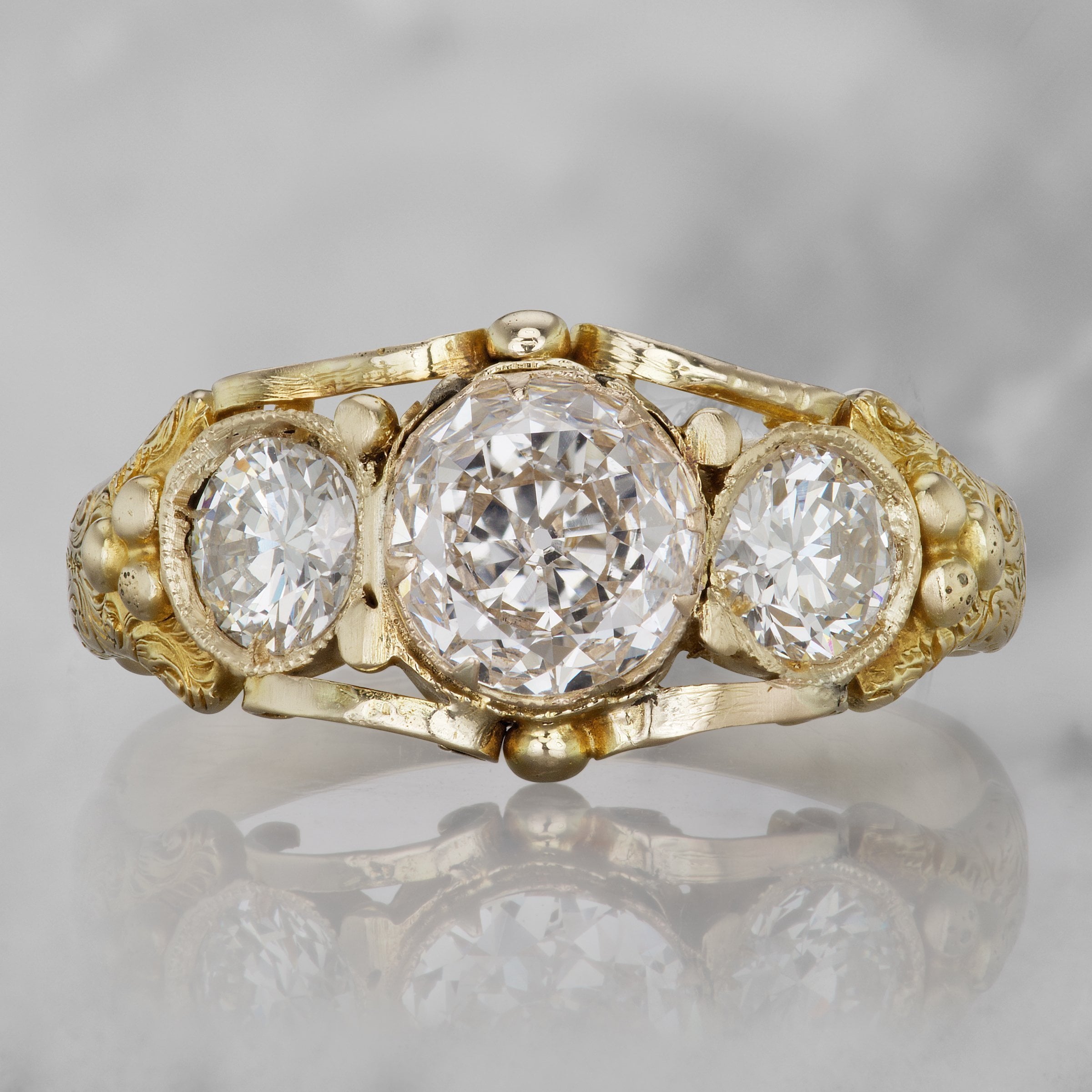 Metalwork Engagement Ring - Three Diamond Antique | Victor Barbone