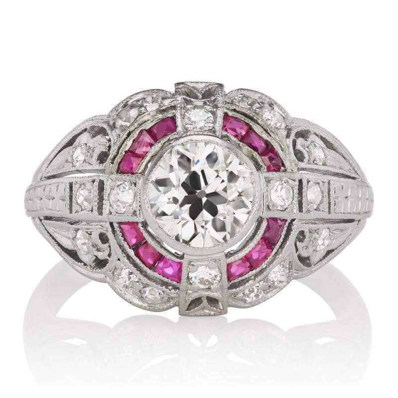 Unique Art Deco Diamond & Ruby Engagement Ring