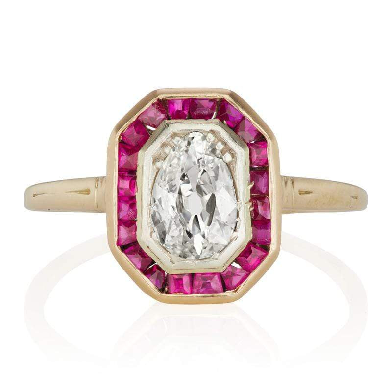 Pear Cut Diamond Engagement Ring with Ruby Halo