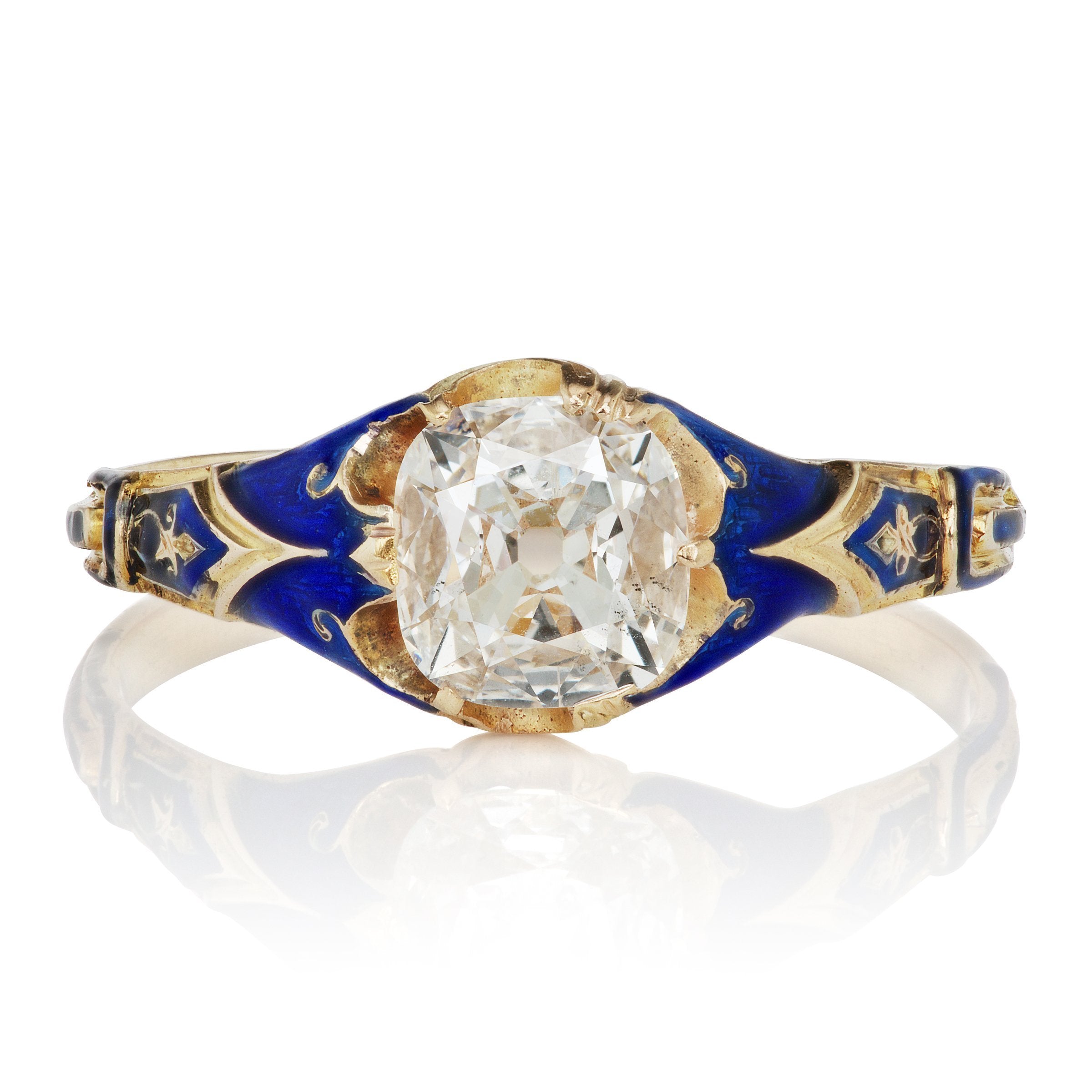Blue Enamel Engagement Ring Circa 1890 - 0.93 Ct | Victor Barbone
