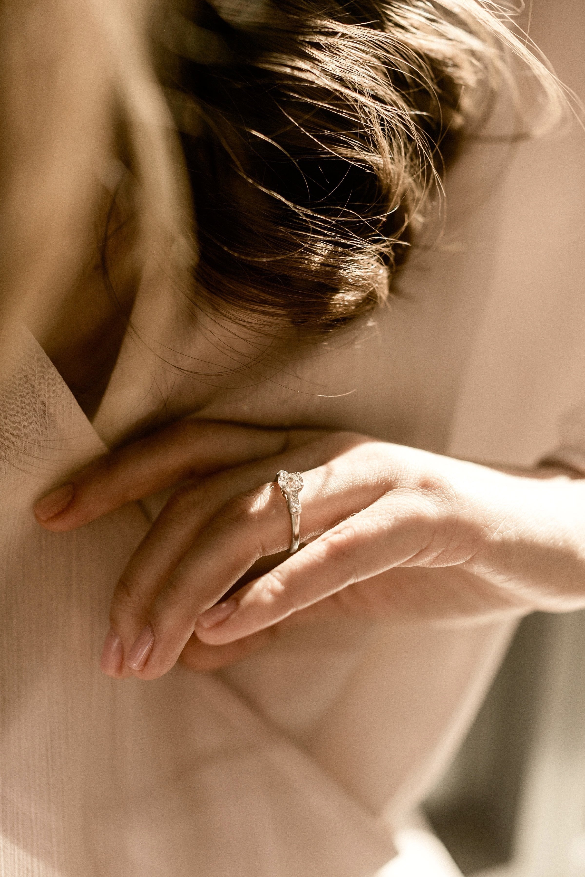 0.93ct old mine cut diamond Engagement Ring With French Cut Side Stones