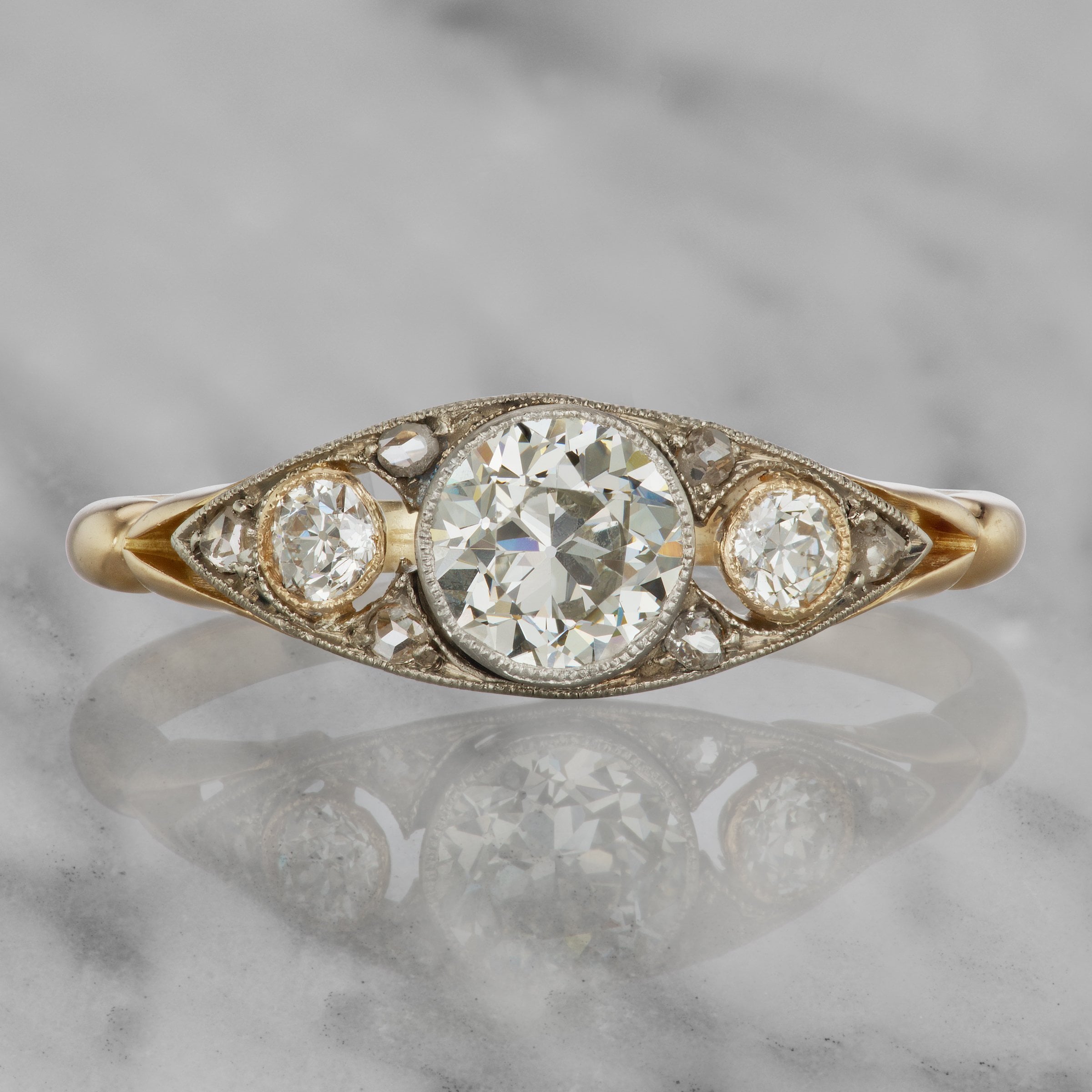 3 Stone Bezel Set Engagement Ring Circa 1910 | Victor Barbone