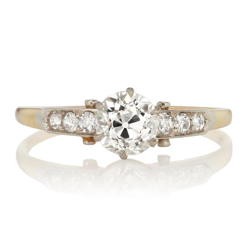 Old European Cut Diamond Ring Platinum Topped 14 Karat Yellow Gold Setting