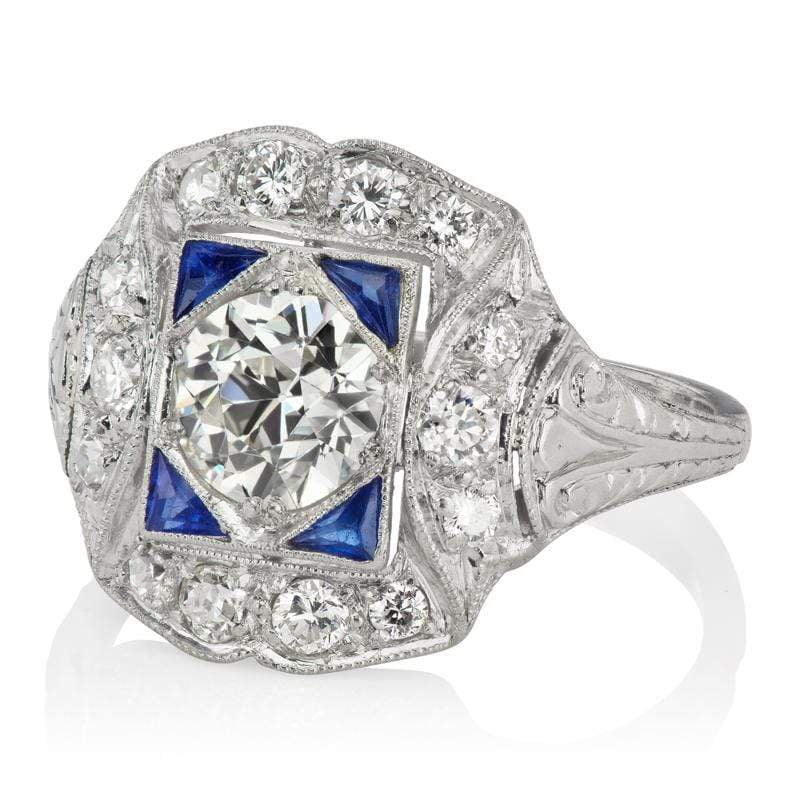 0.97ct old European cut diamond engagement ring with gemstone