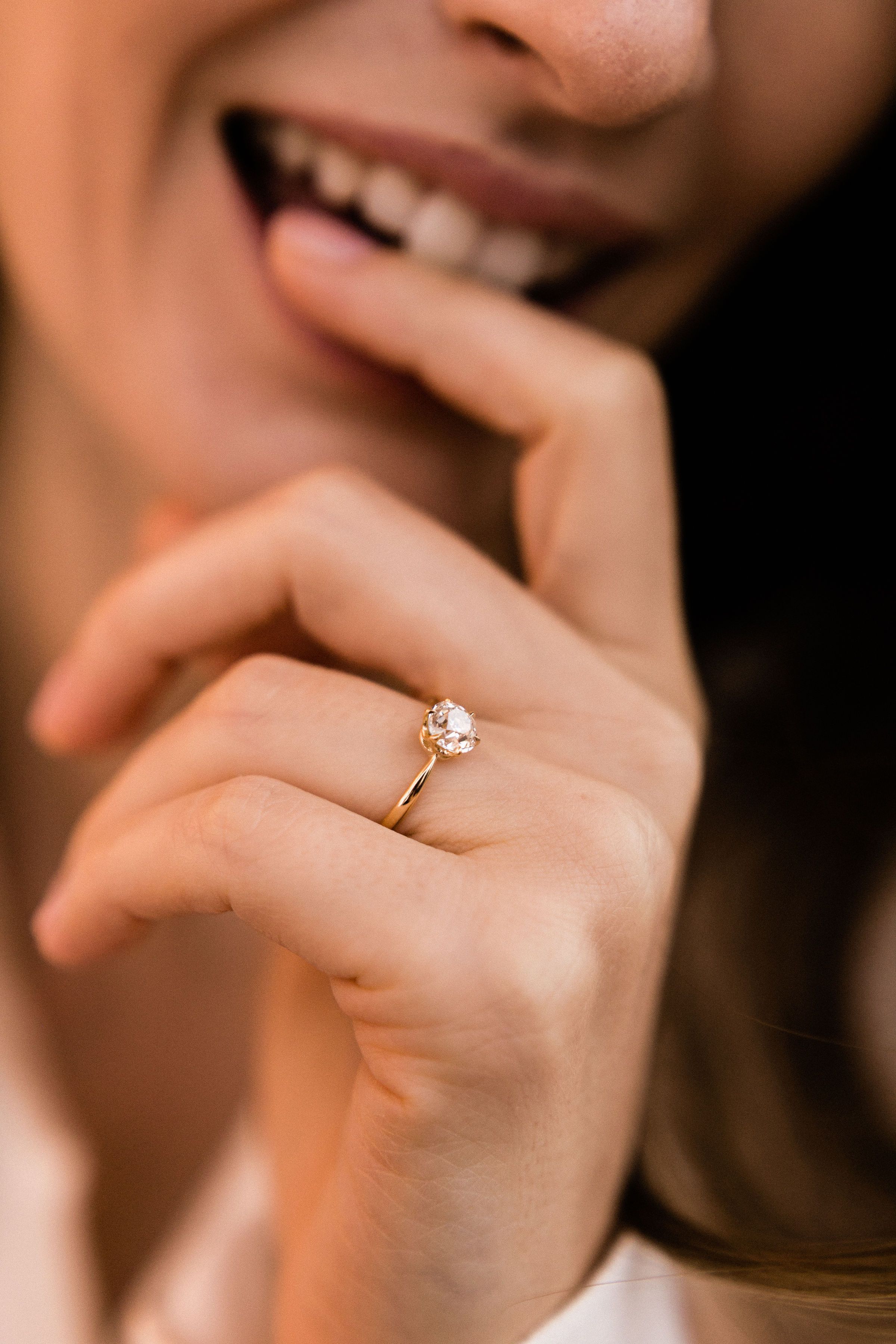 0.98ct old European cut diamond Tapered Yellow Gold Engagement Ring