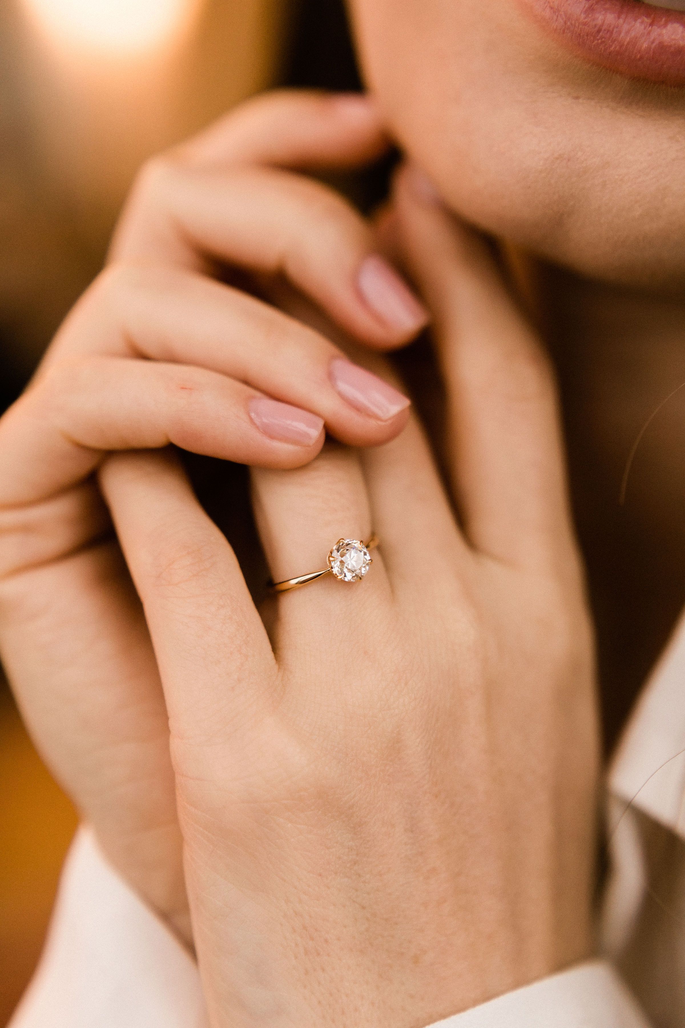 0.98ct old European cut diamond Tapered Yellow Gold Engagement Ring