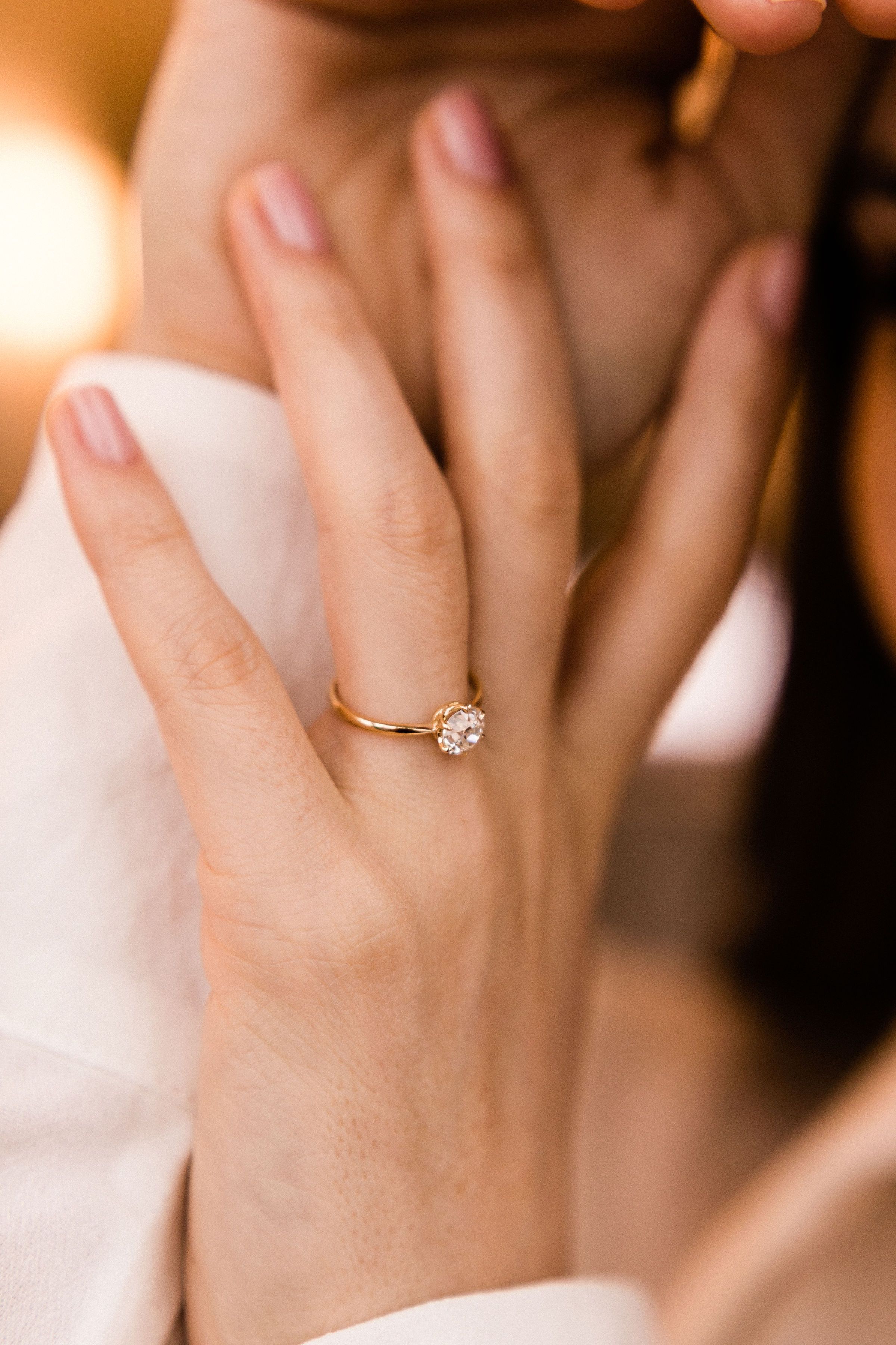 0.98ct old European cut diamond Tapered Yellow Gold Engagement Ring