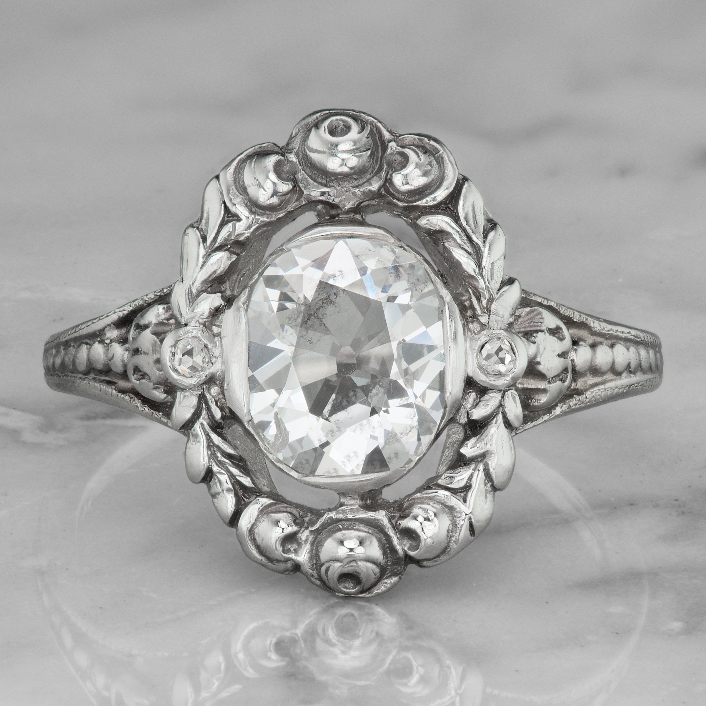 Wreath Engagement Ring - 0.99 ct Old Mine Cut Diamond | Victor Barbone