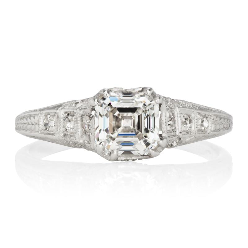 1 Carat Asscher Cut Diamond Filigree Engagement Ring