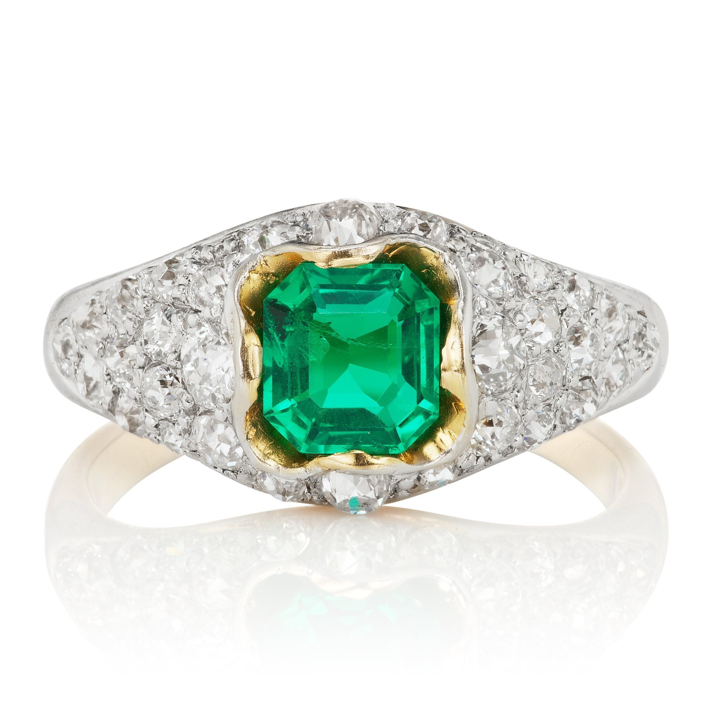 1 Carat Emerald Engagement Ring With Diamond Cluster | Victor Barbone