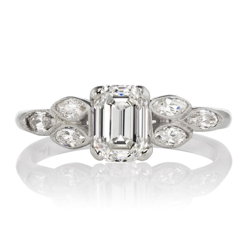 Art Deco Asscher Cut Diamond Engagement Ring with Side Stones
