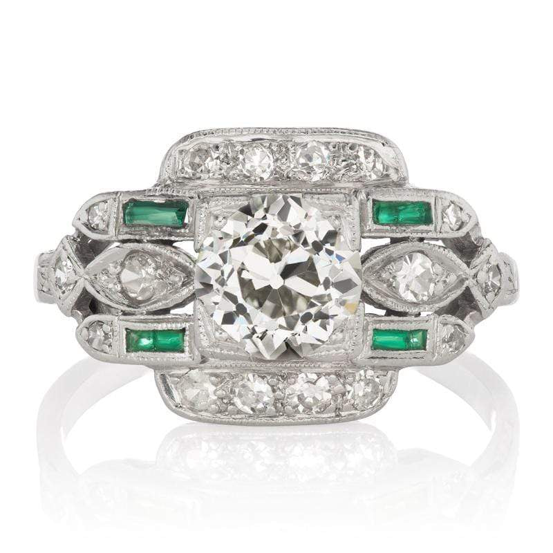 Art Deco Diamond & Emerald Engagement Ring c.1920