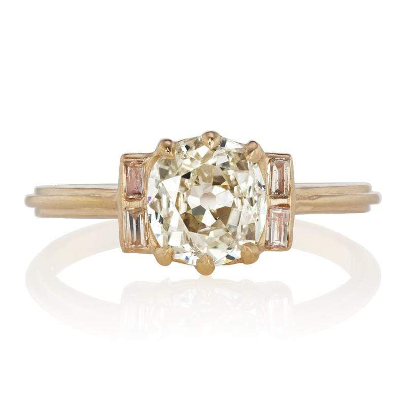 Diamond Engagement Ring with Pink Diamond Baguettes