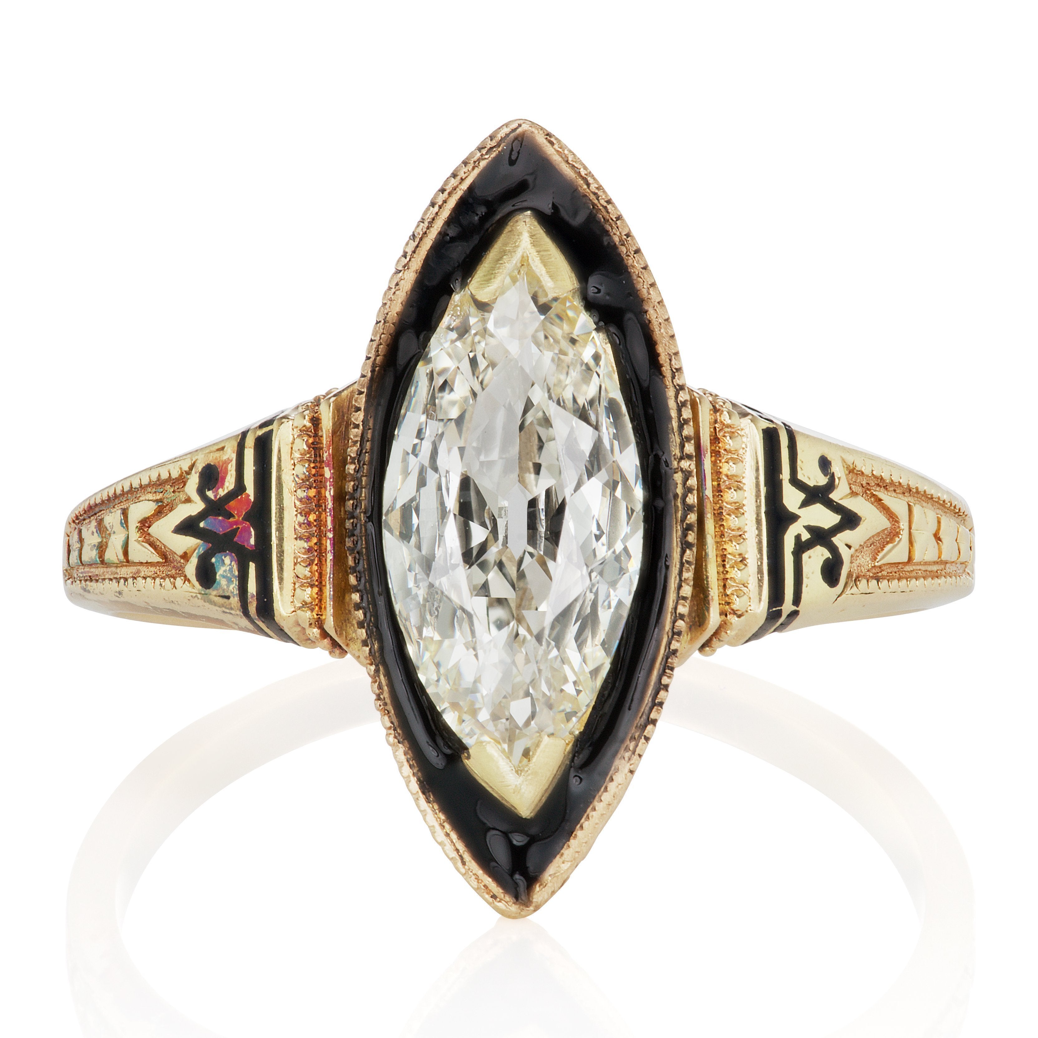 Marquise Diamond & Black Enamel Halo Engagement Ring | Victor Barbone
