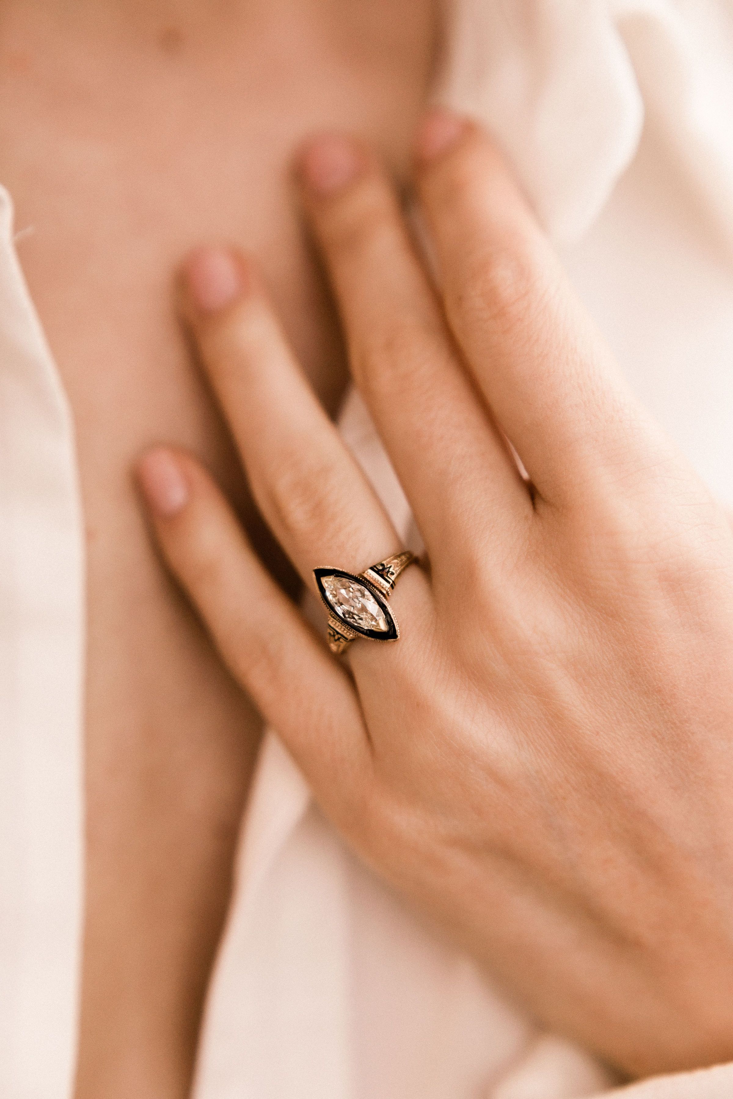 1.04ct Marquise Diamond Marquise Diamond & Black Enamel Halo Engagement Ring