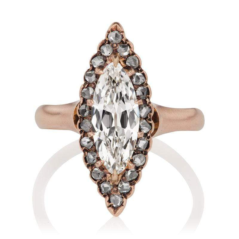 Vintage Rose Gold Marquise Diamond Halo Engagement Ring