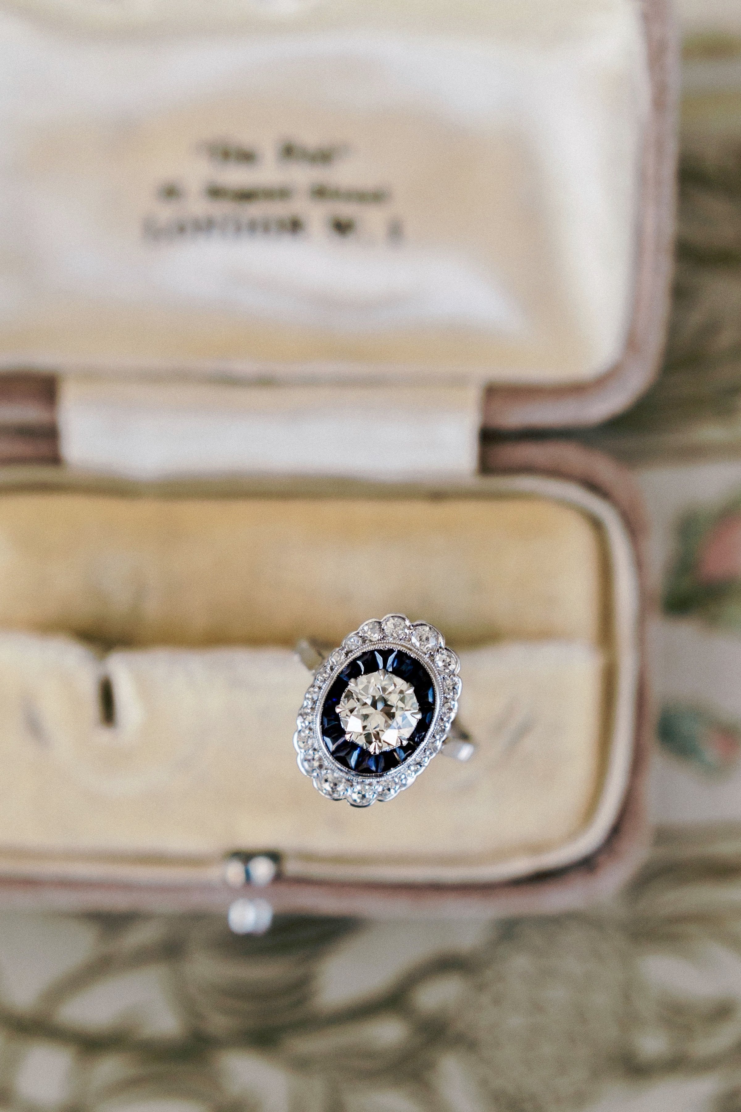 1.07ct old European cut diamonds Sapphire And Diamond Double Halo Engagement Ring