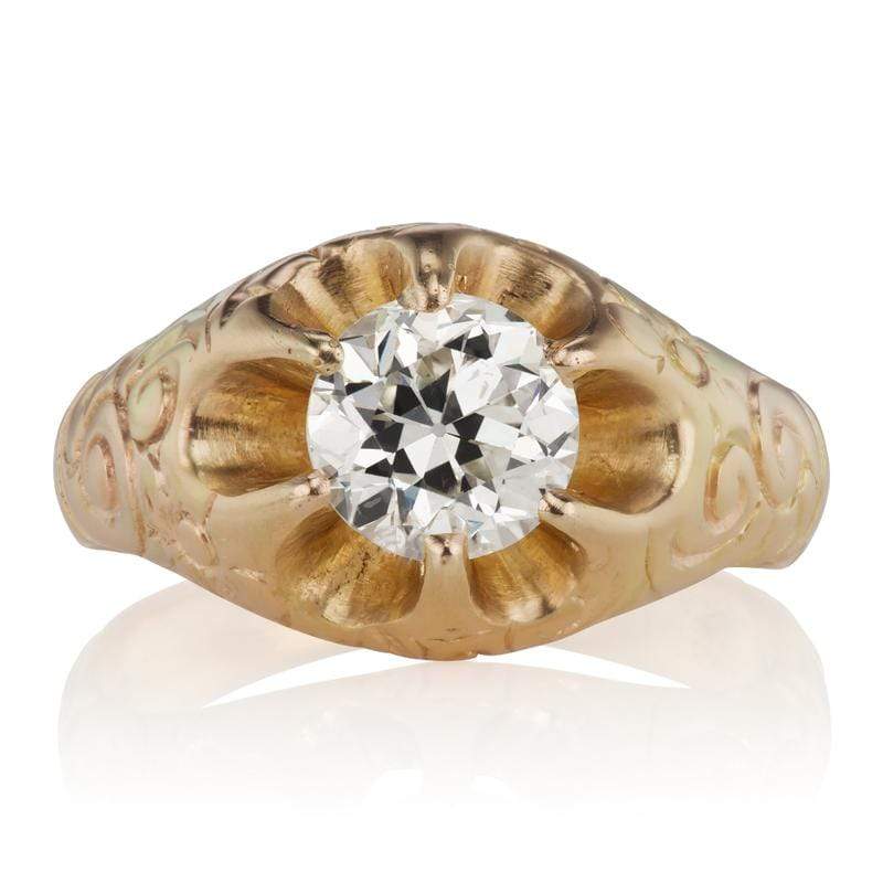 Unique Edwardian Hand Engraved Engagement Ring