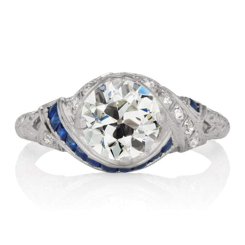 Diamond & French Cut Sapphire Engagement Ring