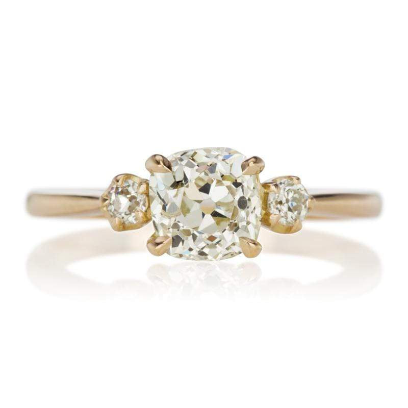 Yellow Gold Three Stone Engagement Ring | V. Barboné Jewelry
