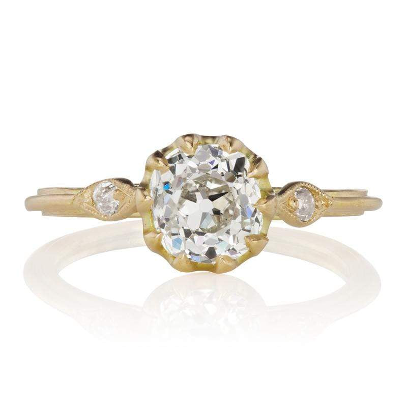 Elongated Old Mine Cut Diamond Engagement Ring