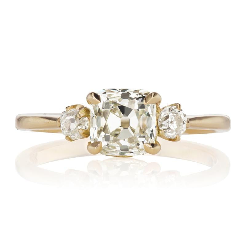 Old Mine Cut Three Diamond Engagement Ring
