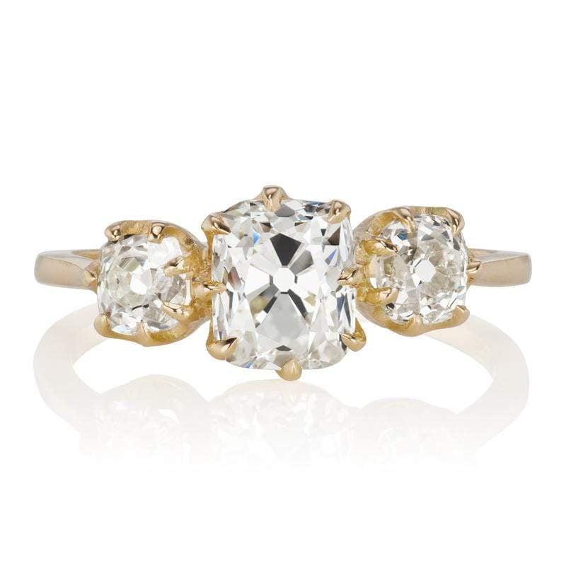 Old Mine Cut Three Diamond Engagement Ring