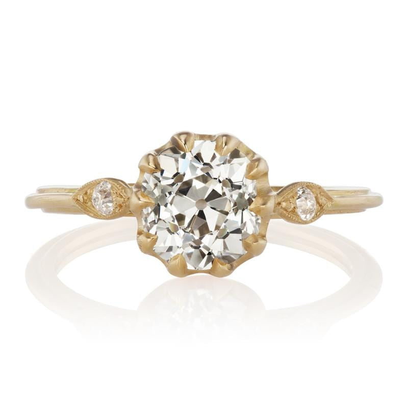 Old Mine Cut Diamond Engagement Ring with Side Stones