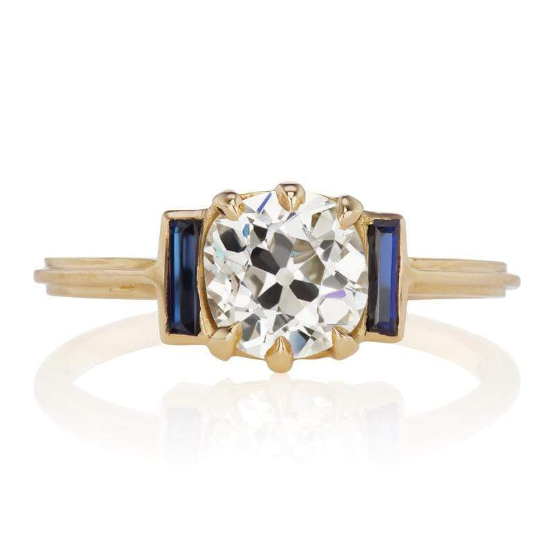 Diamond Engagement Ring with Sapphire Baguettes