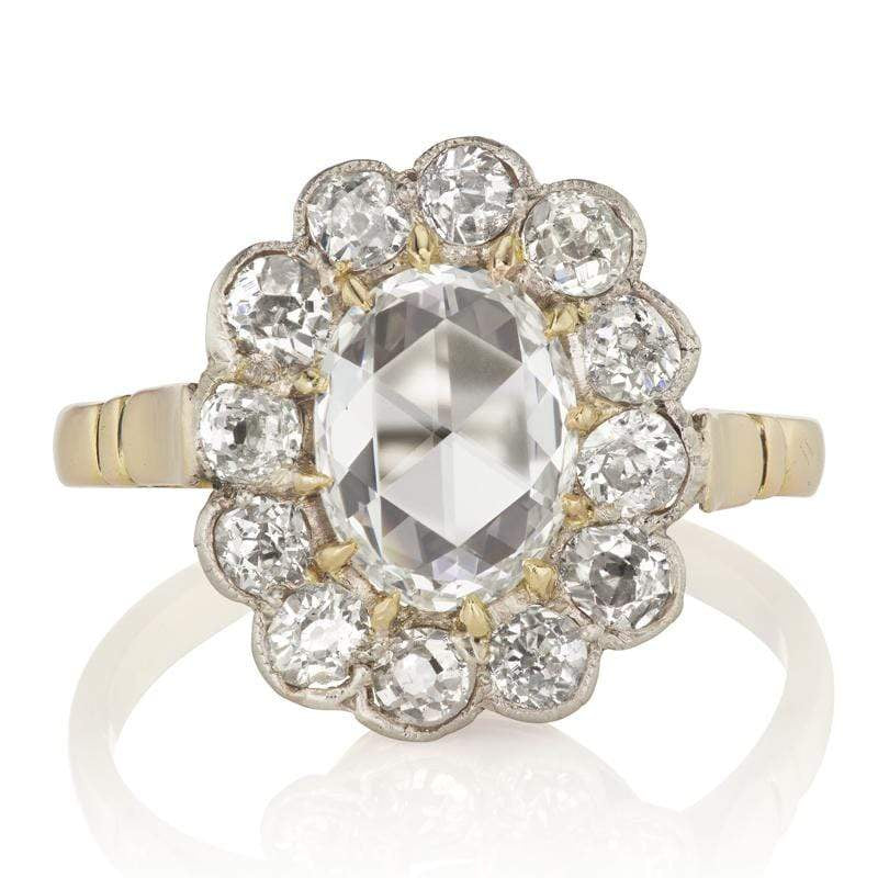Edwardian Oval Rose Cut Diamond Halo Engagement Ring