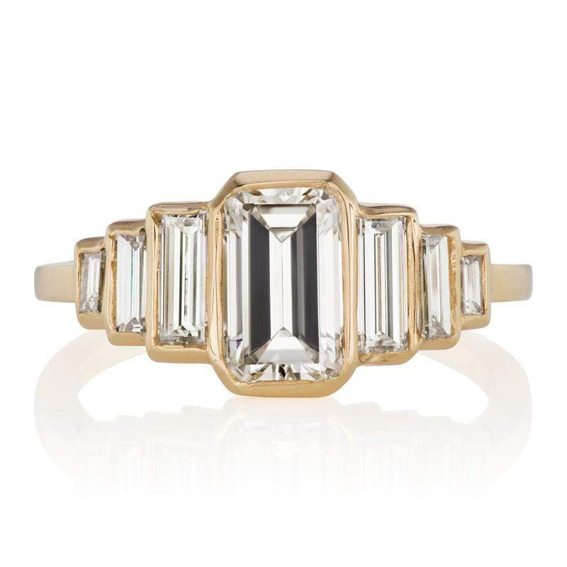7 Stone Emerald Cut & Baguette Diamond Engagement Ring